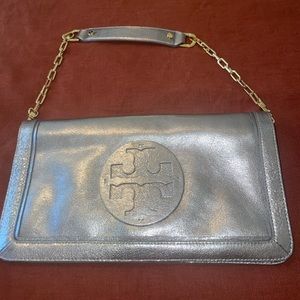 Tory Burch sliver metallic clutch/shoulder bag